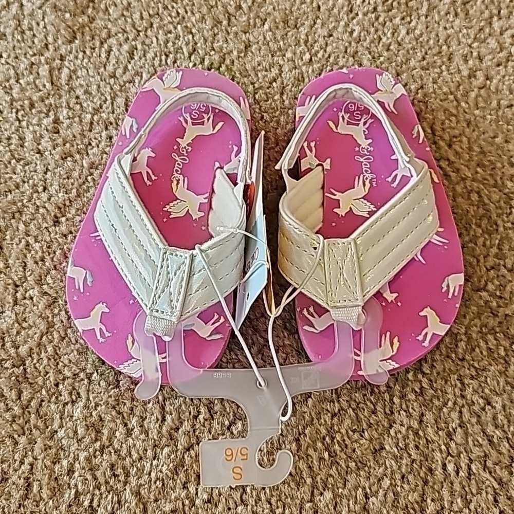 Cat & Jack Pink Unicorn Flip Flops Small 5/6